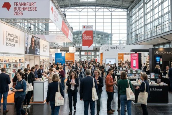Exhibition halls at Messe Frankfurt during the Frankfurt Book Fair 2026 publishing event