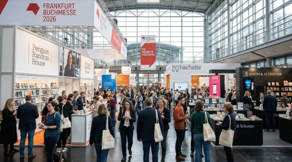 Exhibition halls at Messe Frankfurt during the Frankfurt Book Fair 2026 publishing event