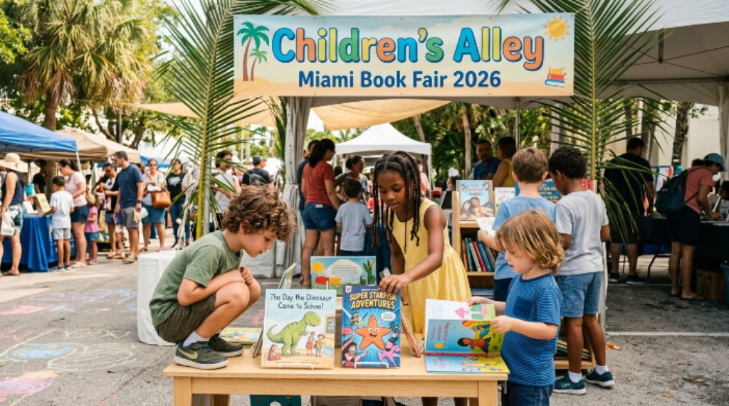 Children exploring books at Children's Alley Miami Book Fair 2026